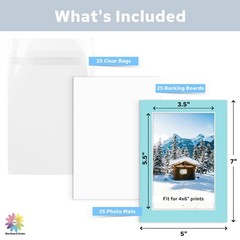Mat Board Center, Pack of 25 5×7 Photo Mat + Backing + Bag, Pre Cut mat Board…