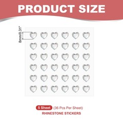 5 Sheet Heart Gem Stickers 8mm, Self Adhesive Rhinestones Jewel Sticker Grey