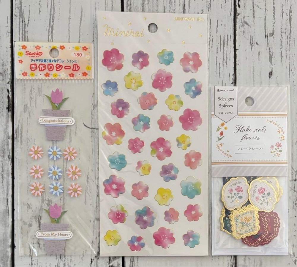 Cute Flake Stickers 3 Sheets Kawaii Japanese Flower Floral Stationery Deco