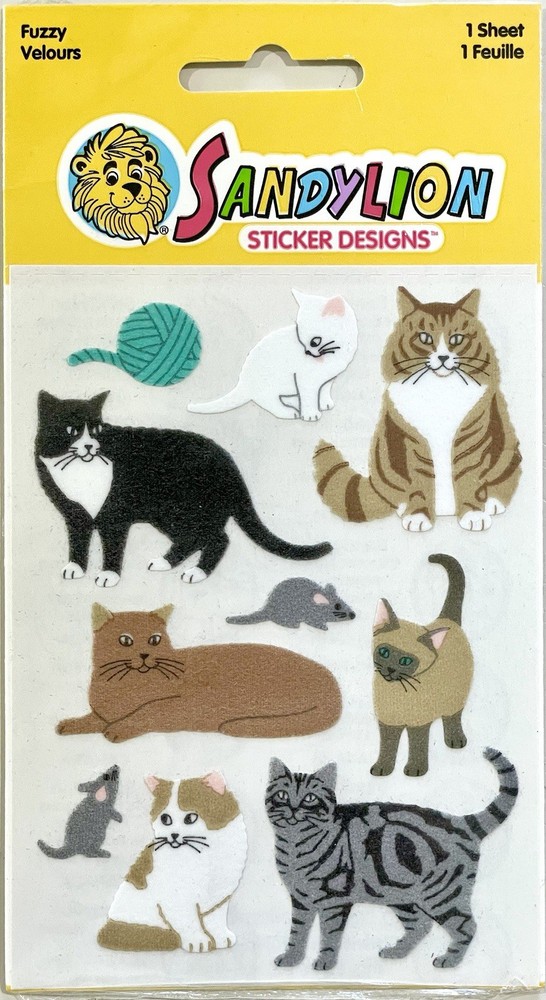SandyLion Fuzzy Velours Cats assorted stickers New in package