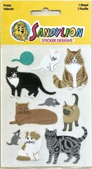 SandyLion Fuzzy Velours Cats assorted stickers New in package
