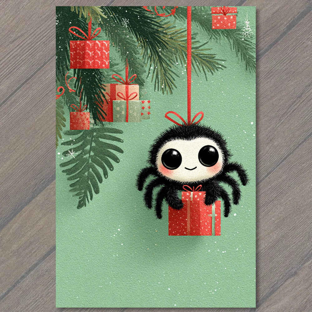 STICKER Cute Spider Christmas Gift Box Holiday Tree Branch Red Green Festive W