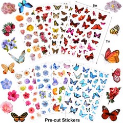 266 Pcs Scrapbook Stickers, Flower Butterfly Stickers Kit for Junk Multicolor