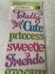 K&COMPANY CHIPBOARD ADHESIVE SPARKLY SWEET WORDS 12PCS