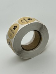 Round Thank You Stickers w/Paw Print 25mm 500/Roll
