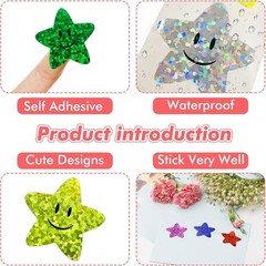 Smiley face Star Stickers for Kids Reward,1inch 8 Colored 500Pcs Sparkly Foil Sh