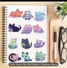 50 Cute Cat Starry Sky Kitty Kitten Space Astral Galaxy Sticker – Meme Kawaii